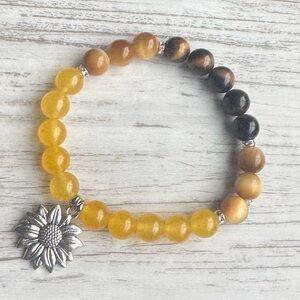 Sunflower Charm Yellow and Brown Beaded Bracelet